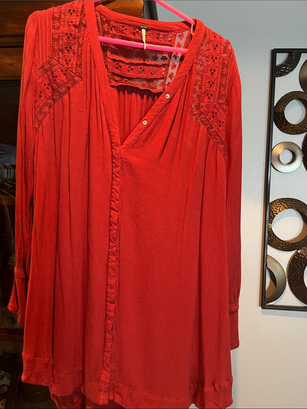 Women's Burgundy Embroidered Button-Front Top